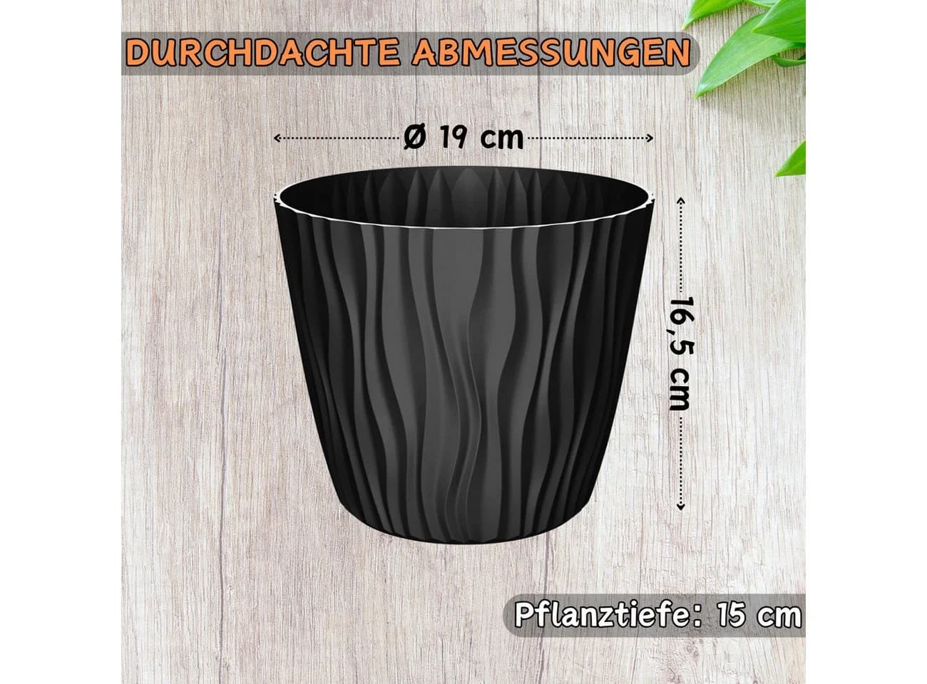 Engelland Blumentopf Pflanztopf mit Drainagesystem, 3D-Wellenoptik, UV-resistent