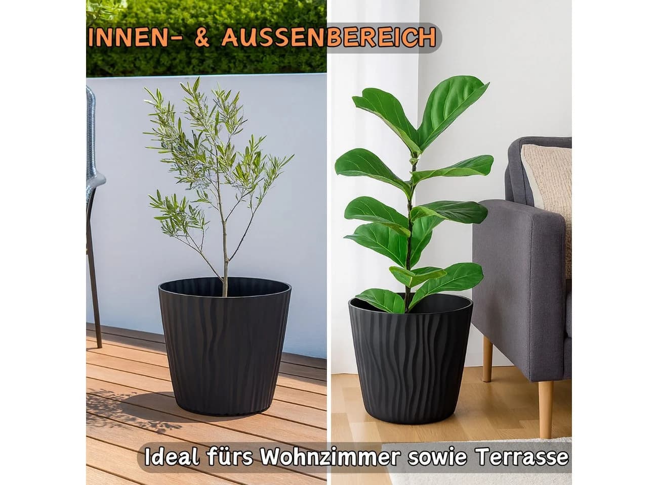 Engelland Blumentopf Pflanztopf mit Drainagesystem, 3D-Wellenoptik, UV-resistent - Bild 5