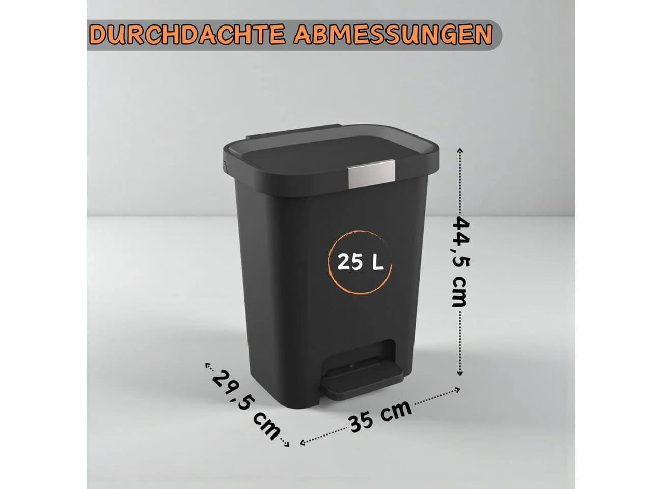 Engelland Mülleimer mit Deckel und Pedal 25L Grau Soft-Close
