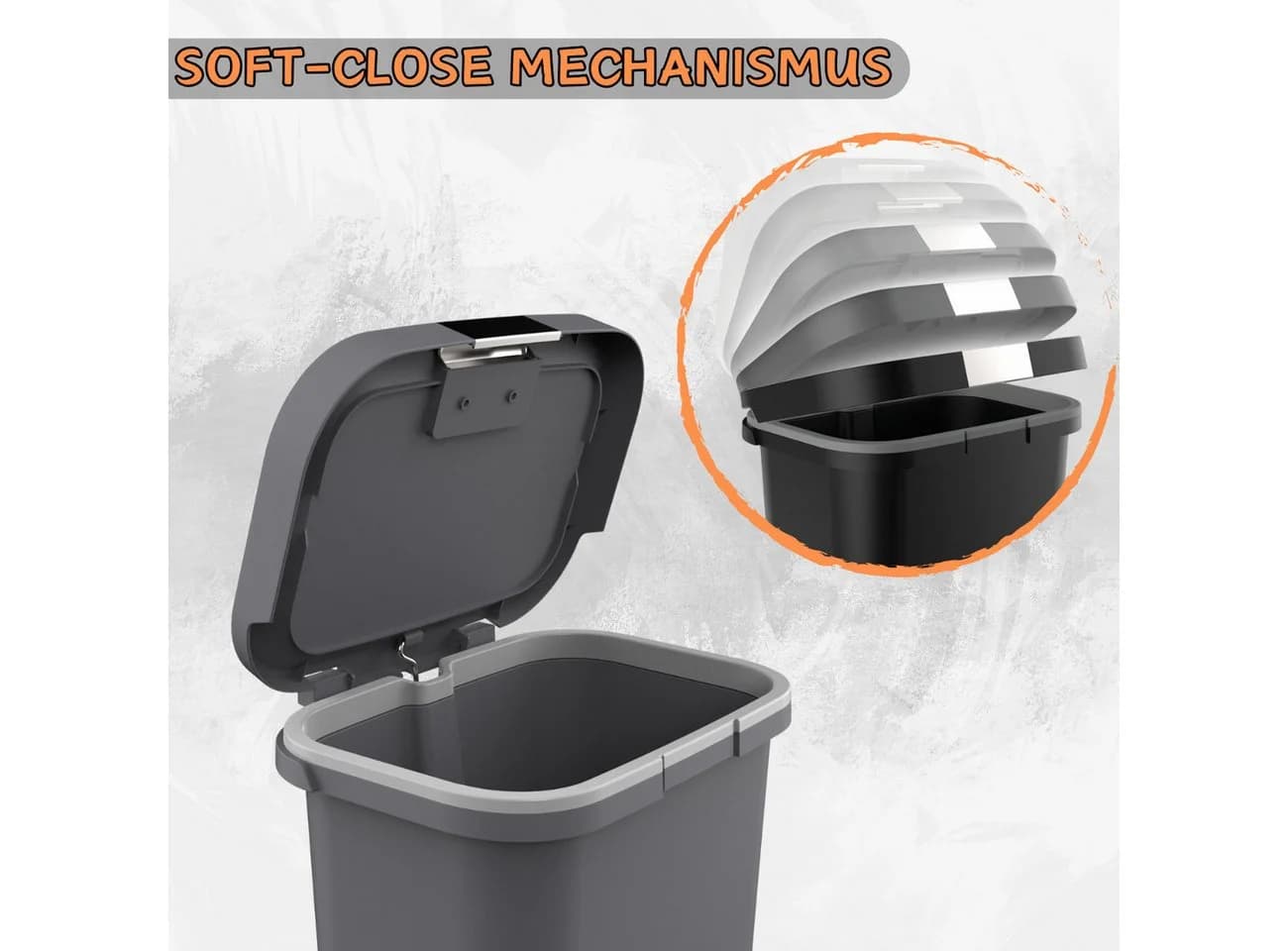 Engelland Mülleimer mit Deckel und Pedal 25L Grau Soft-Close - Bild 4