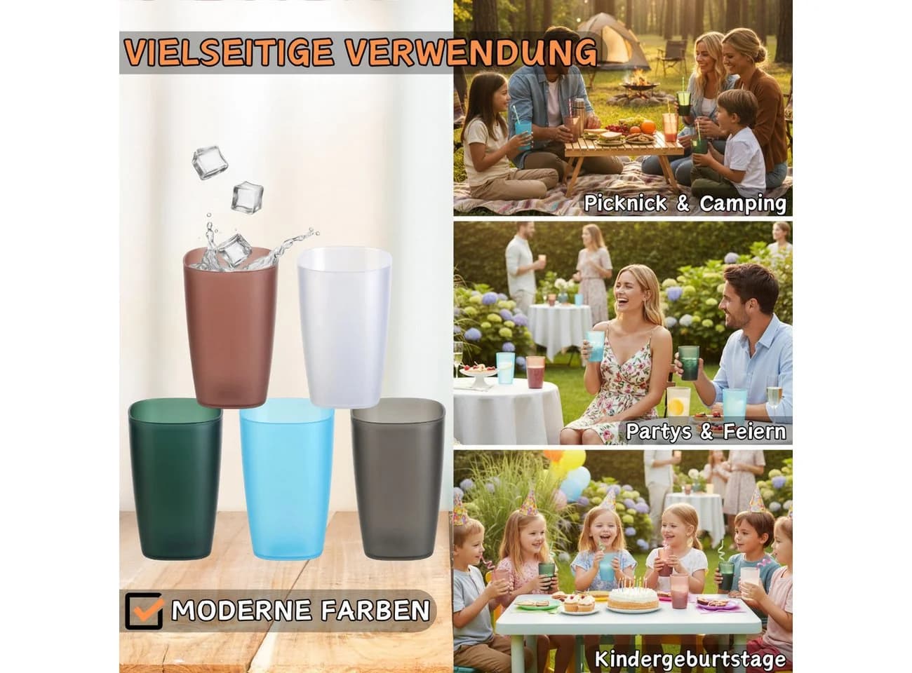 Engelland Mehrwegbecher Set 5-tlg. 250 ml Kunststoff BPA-frei Frostoptik - Bild 4
