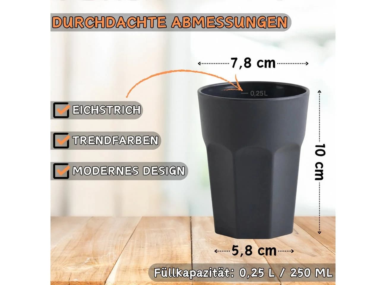 Engelland Mehrwegbecher 6-tlg. Kunststoff Pastell Grau 250 ml