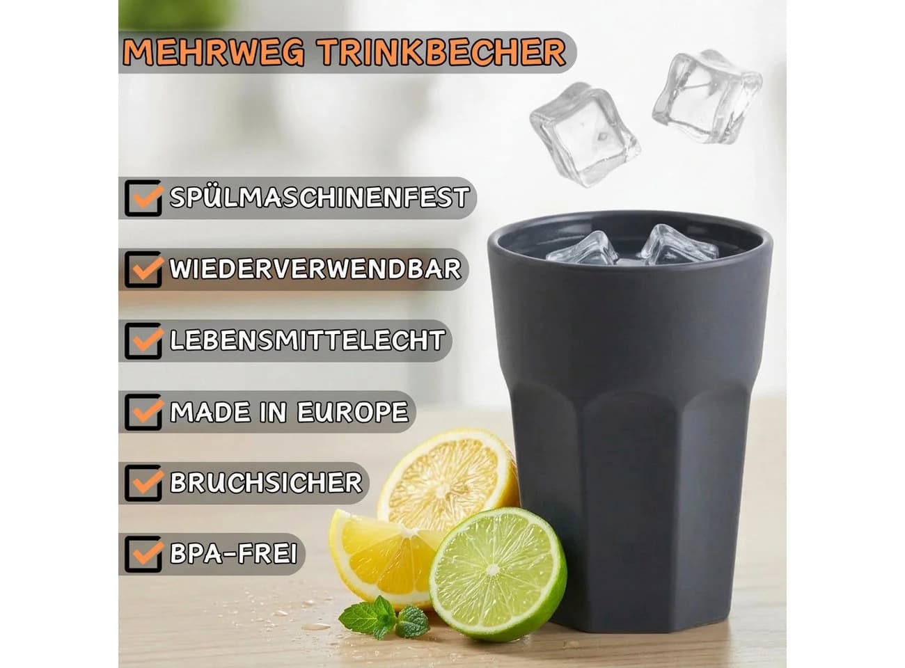 Engelland Mehrwegbecher 6-tlg. Kunststoff Pastell Grau 250 ml - Bild 3