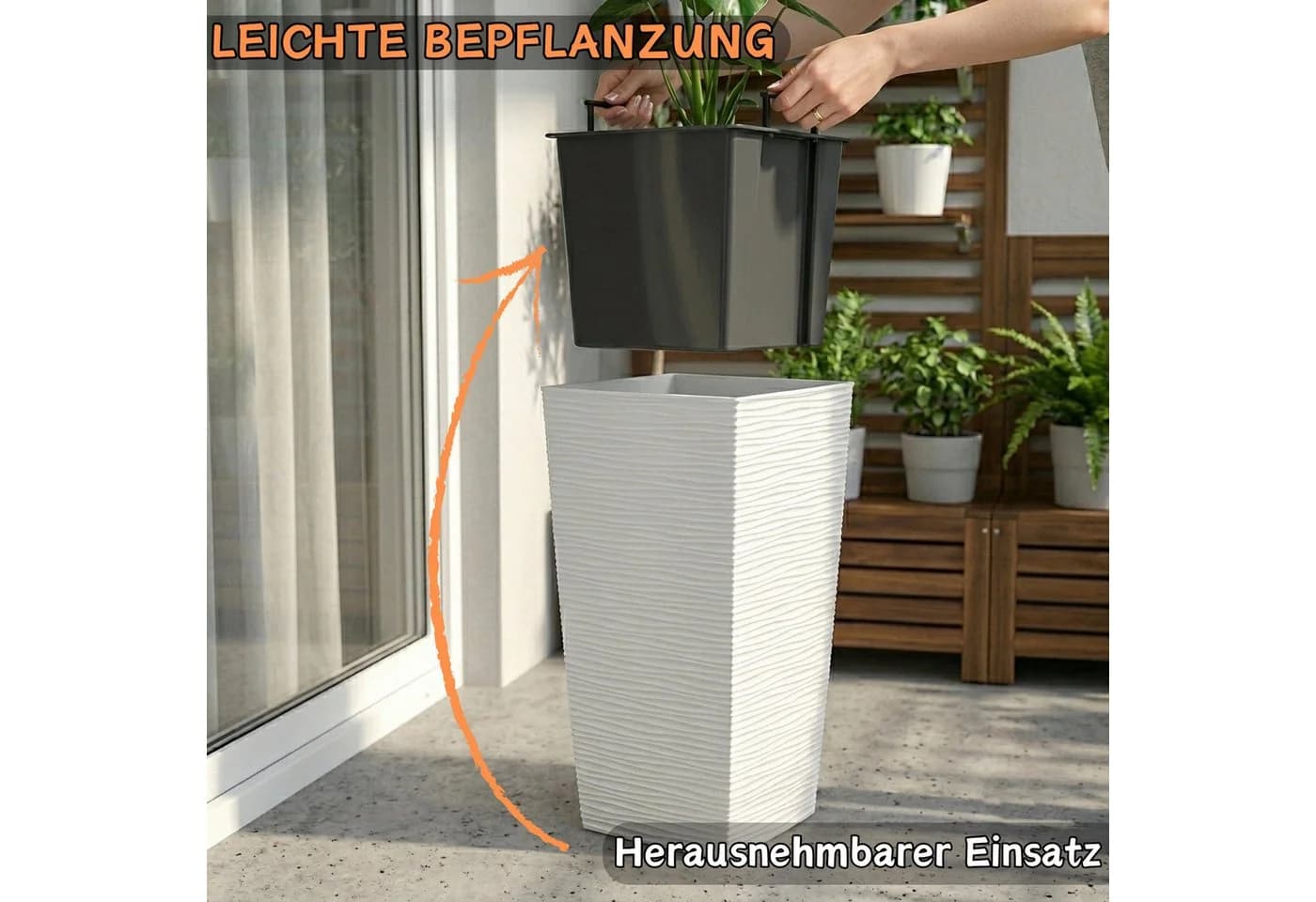 Engelland Pflanzkübel Anthrazit mit herausnehmbarem Einsatz - Bild 4