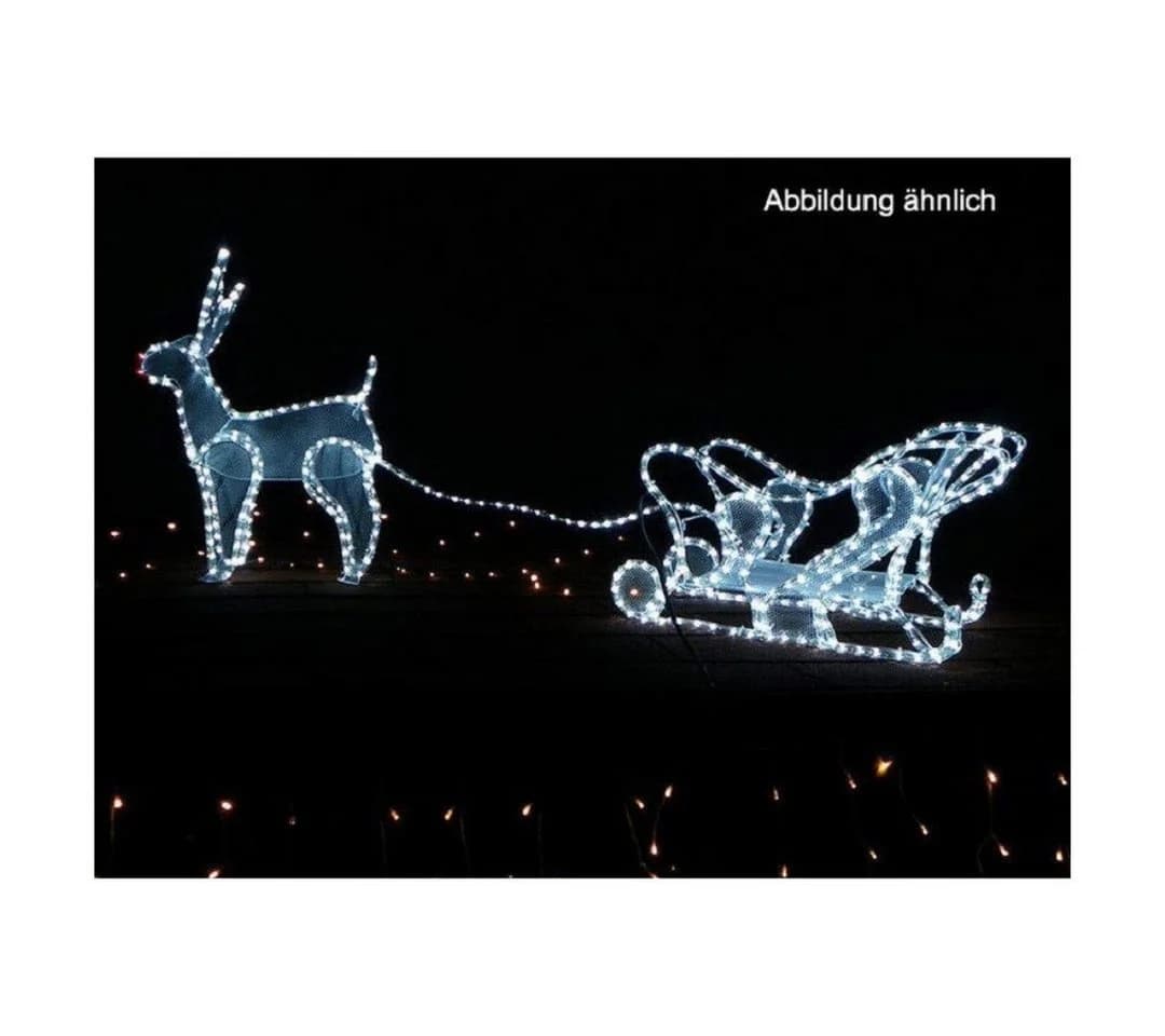 Gartenpirat LED Dekofigur Rentier mit Schlitten 216 LED Weihnachtsdeko für außen