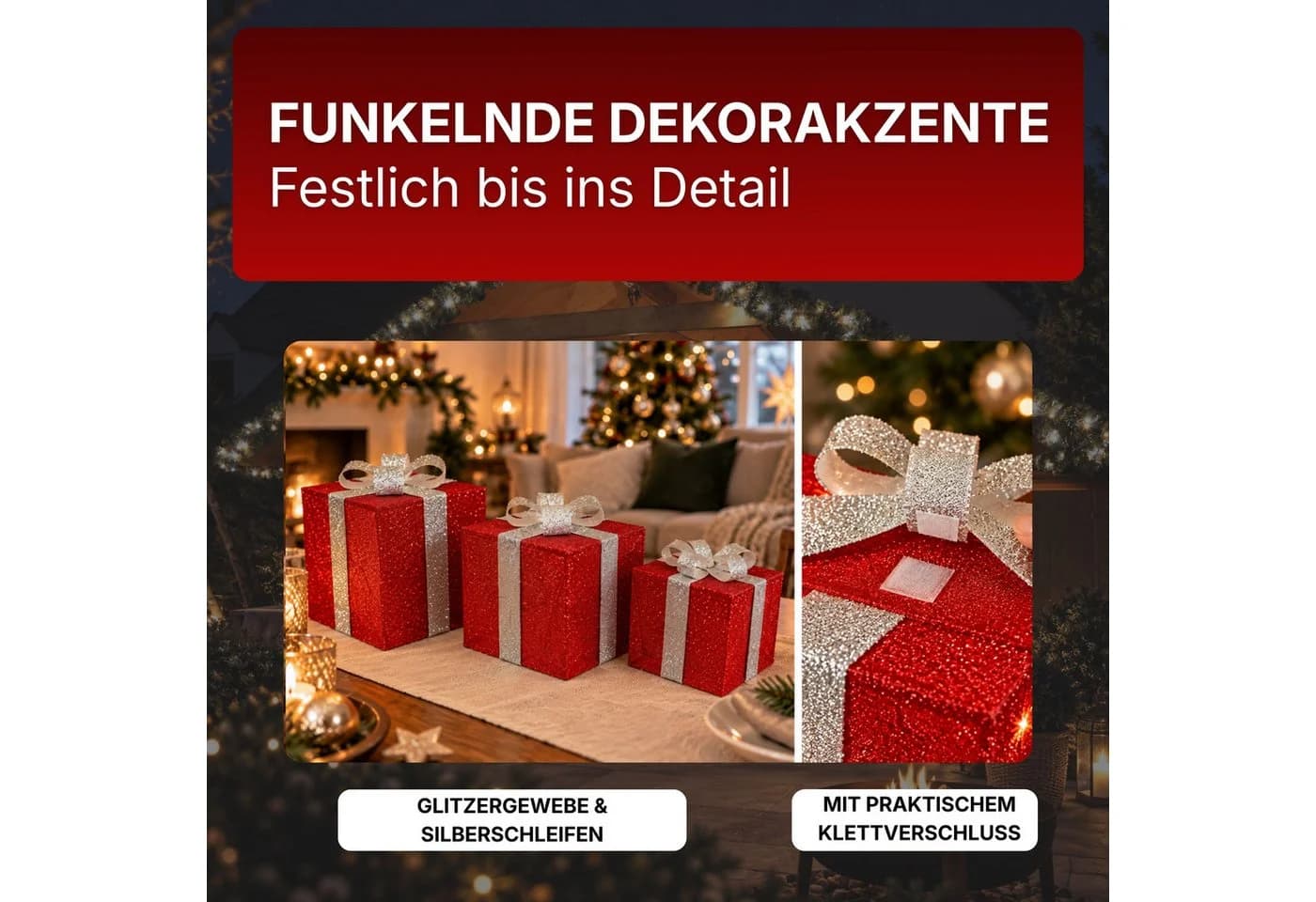 Gartenpirat LED Geschenkboxen 3er-Set Warmweiß/Rot Timer - Bild 4