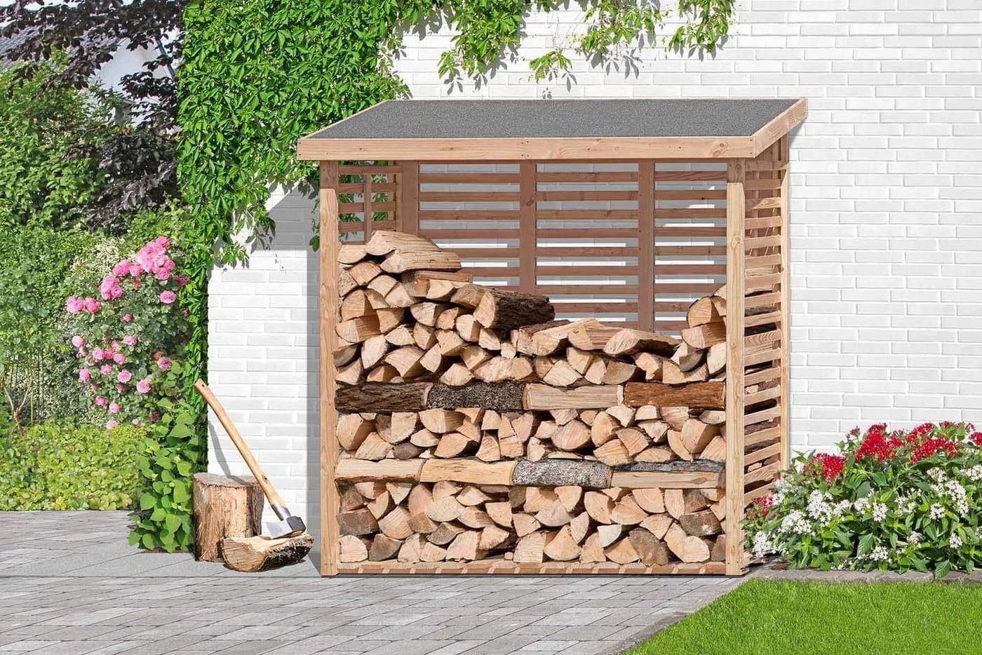 Gartenpirat Kaminholzregal Hylla Lärchenholz 200x75x200 cm mit Rückwand