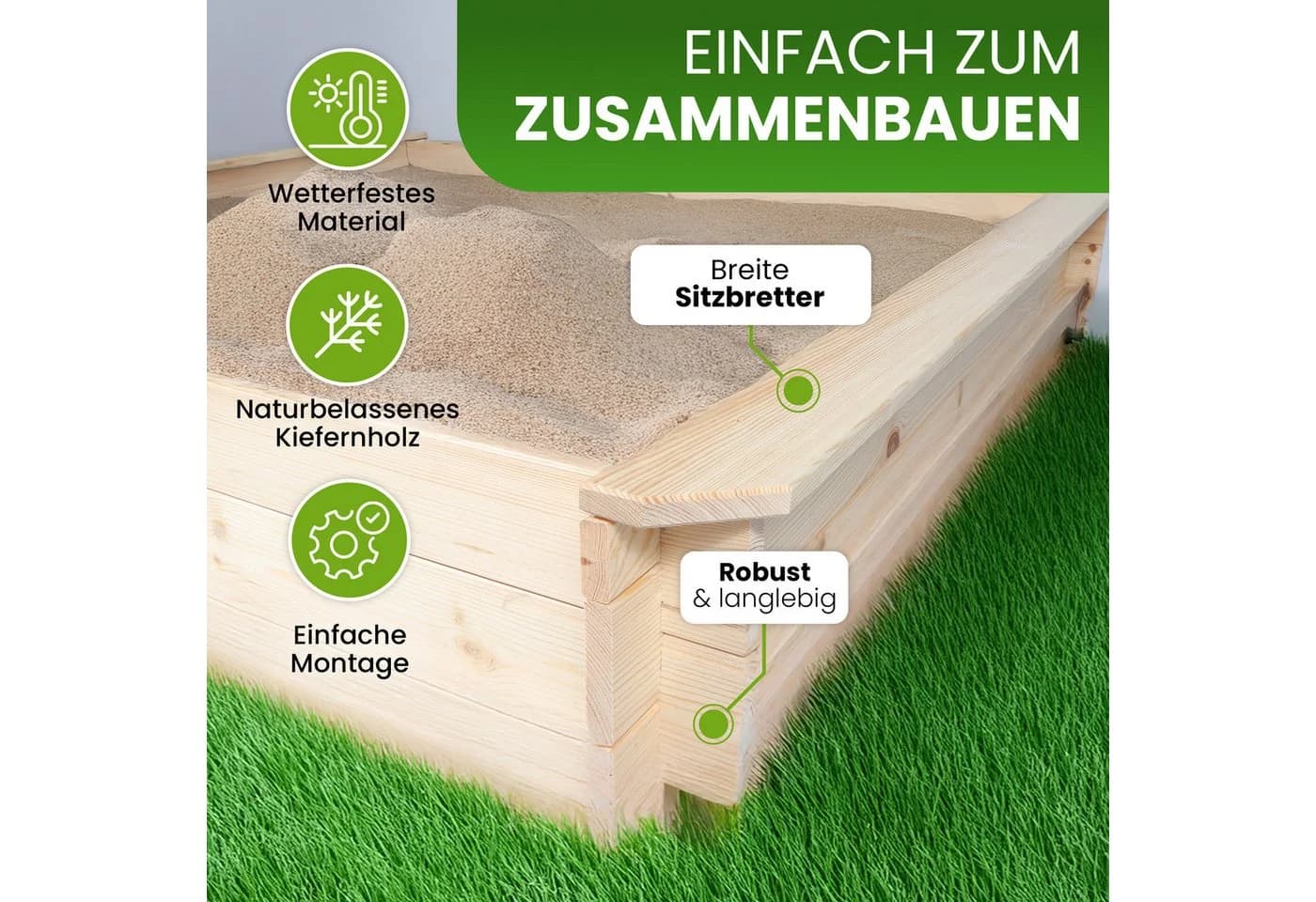 Gartenwelt Riegelsberger Sandkasten Nicki 147x147 cm Kiefer Naturholz