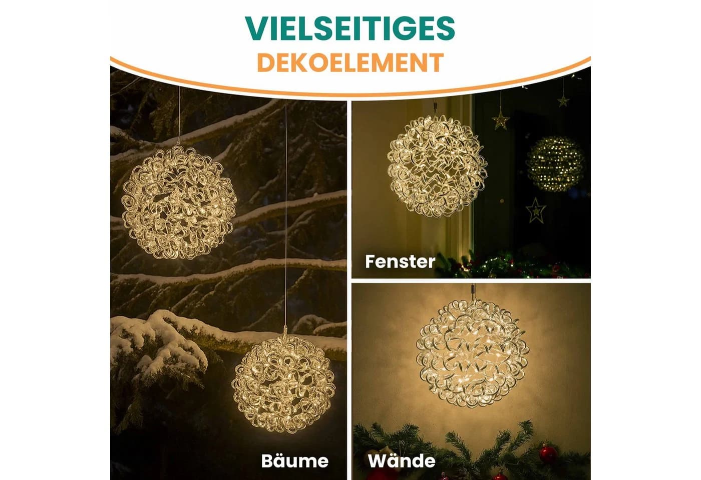Gartenpirat Dekolicht Kugel o. Stern Silberdraht Alu, LED´s warmweiß, Timer, Weihnachtsdeko - Bild 5