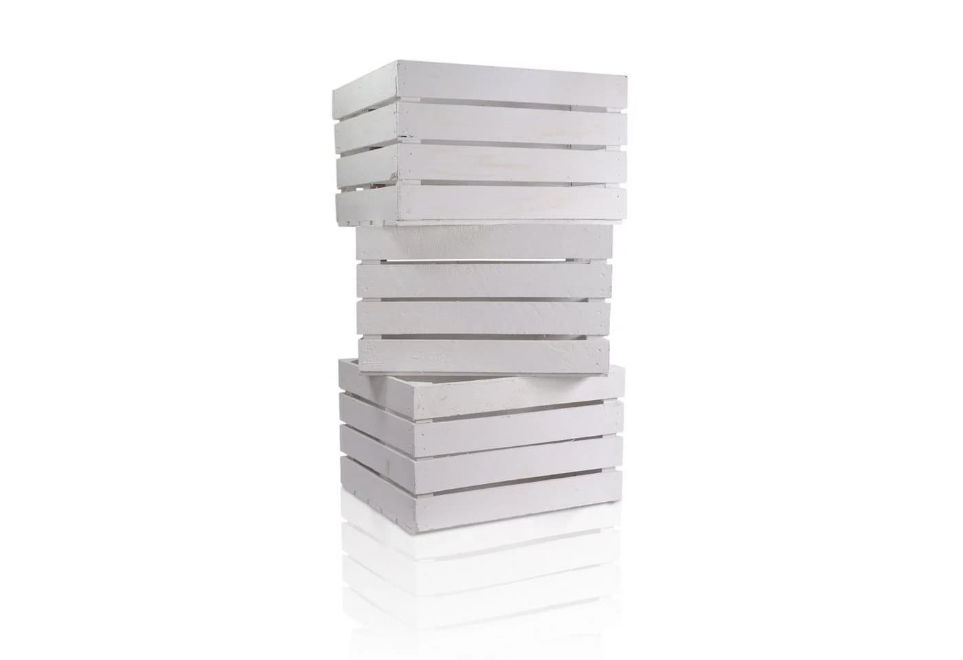 CHICCIE Holzkiste Langes Regal Weiß 3er Set