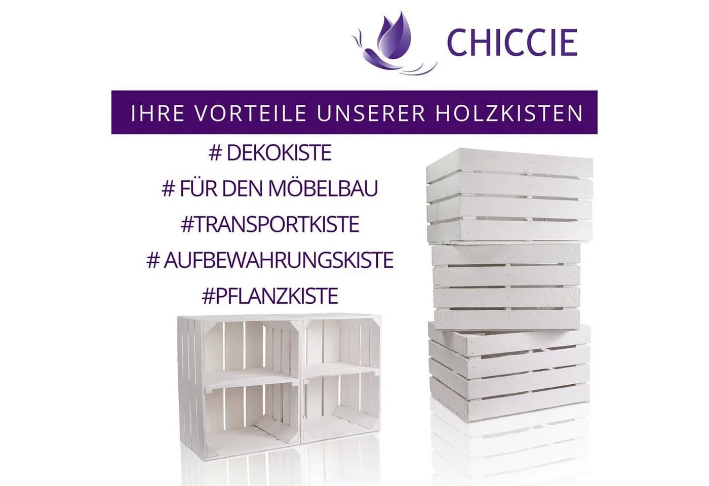 CHICCIE Holzkiste Weiß 50x40x30cm - 4er Set - Bild 3