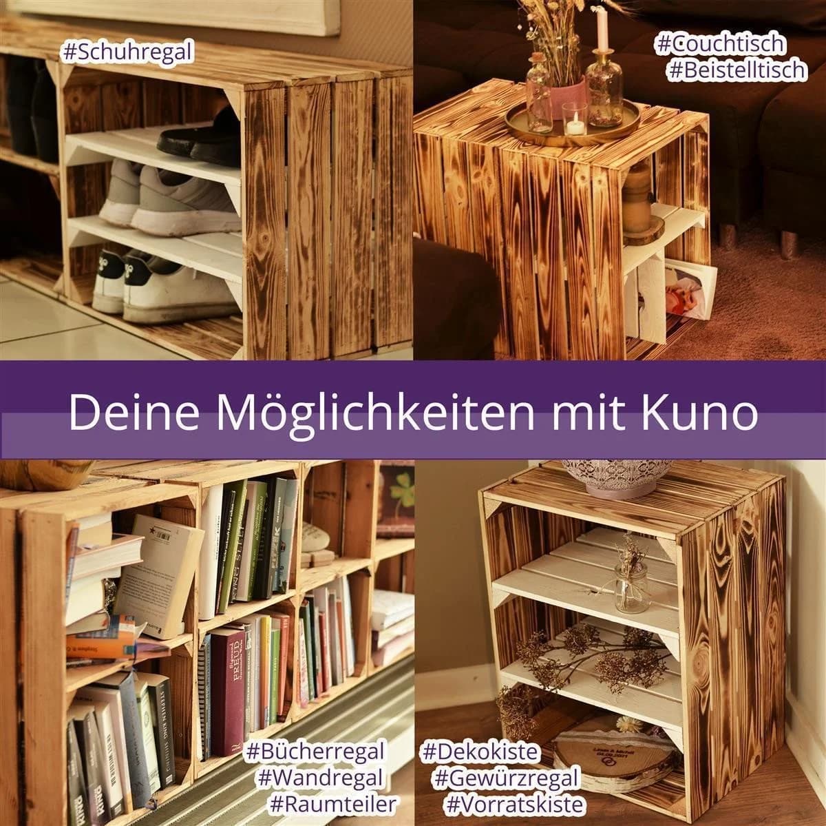 CHICCIE Holzkiste Geflammt 50x40x30cm - Set 4 St