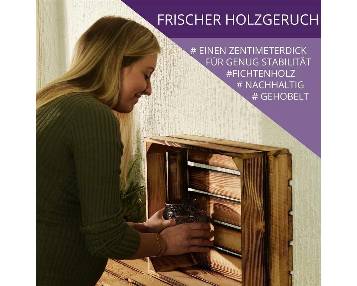 CHICCIE Holzkiste Holzregal Geflammt Braun