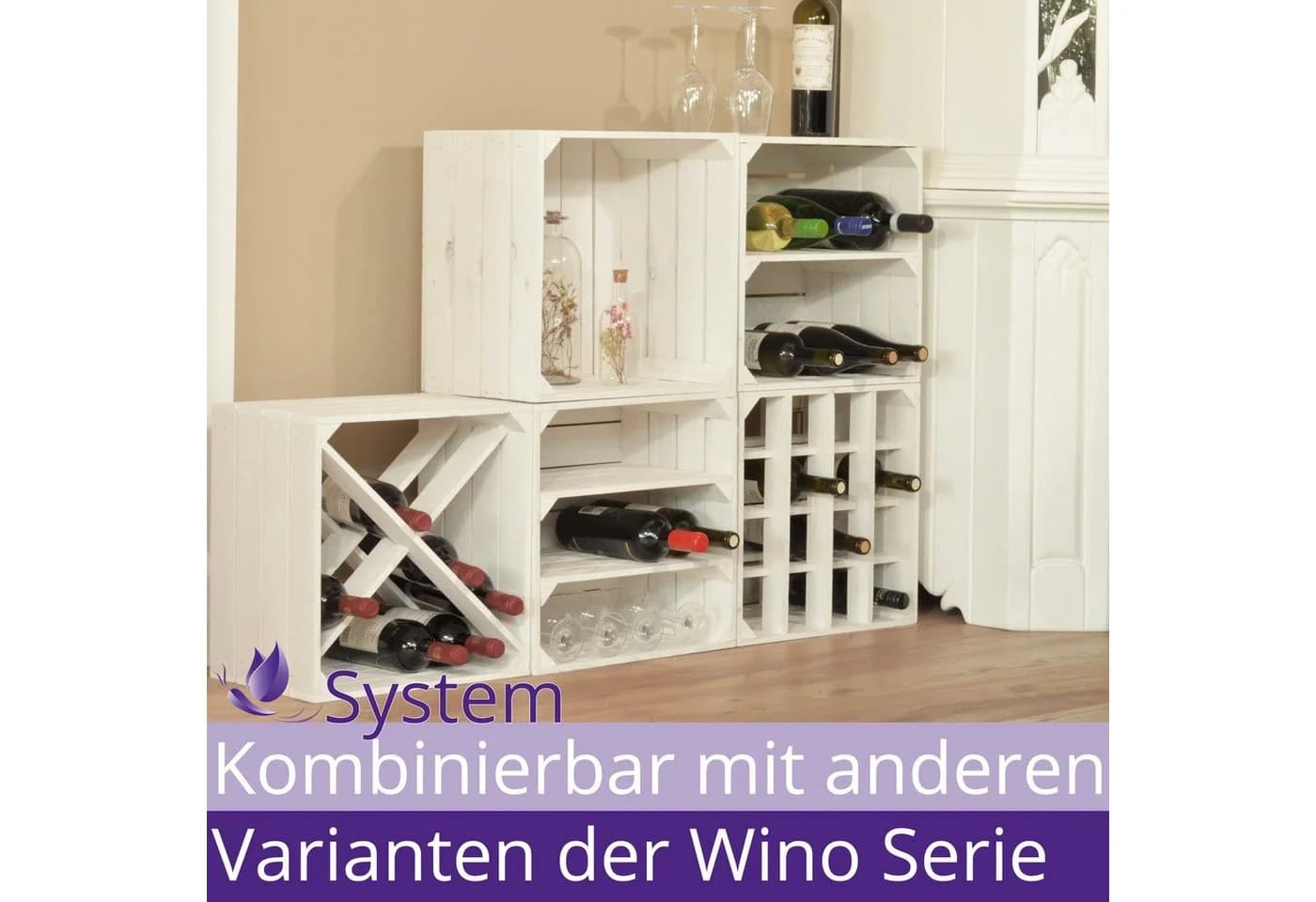 CHICCIE Weinregal Wino Flaschenregal aus Holz Weiß 2-tlg.