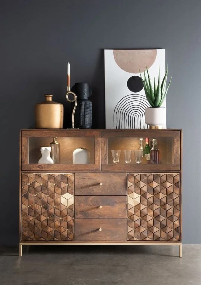 Main Möbel Highboard Assuan Mango Holz Metall Gold
