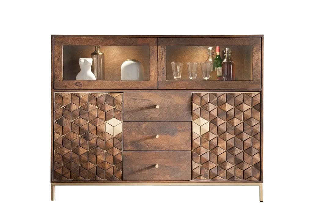 Main Möbel Highboard Assuan Mango Holz Metall Gold - Bild 2