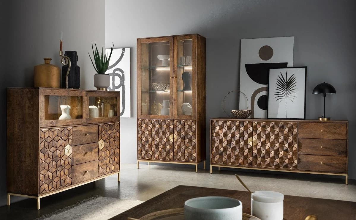 Main Möbel Highboard Assuan Mango Holz Metall Gold - Bild 5