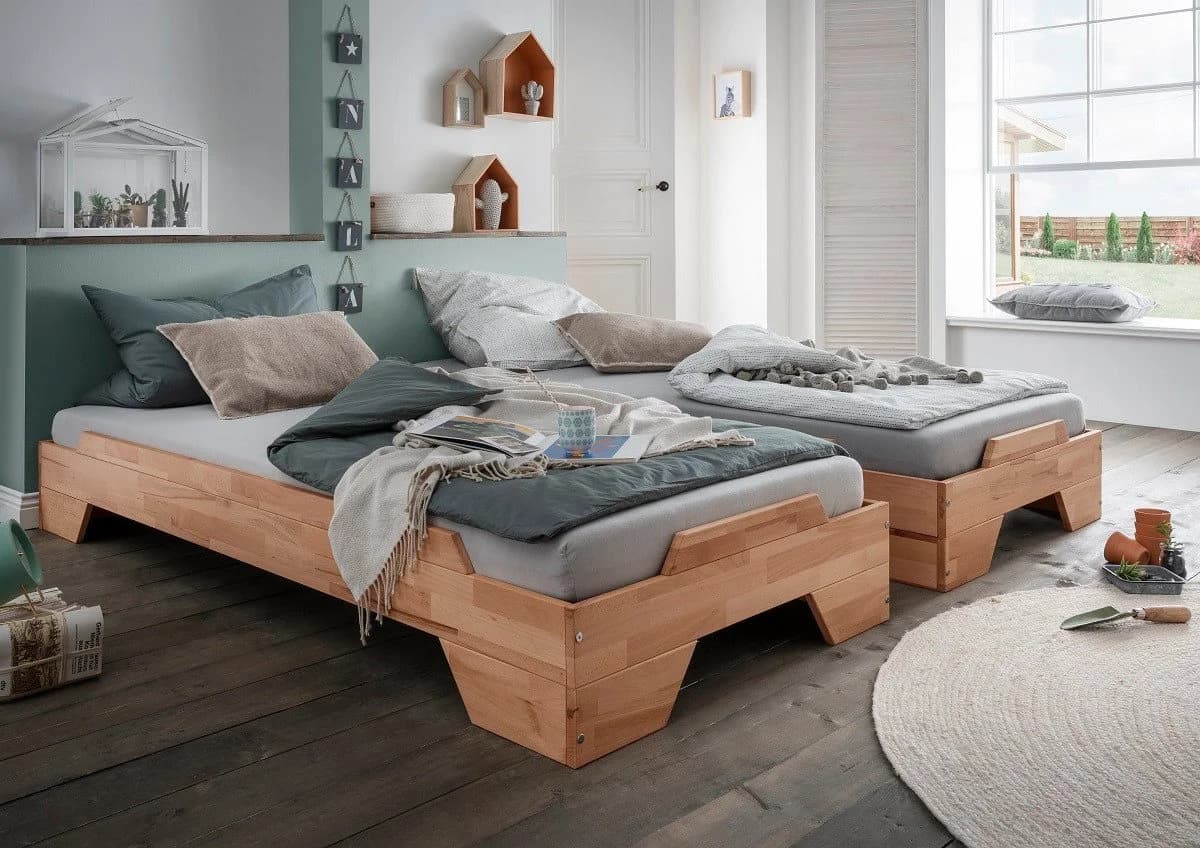Main Möbel Stapelbett 2er-Set 'Pisa' Buche massiv natur geölt 90x200cm