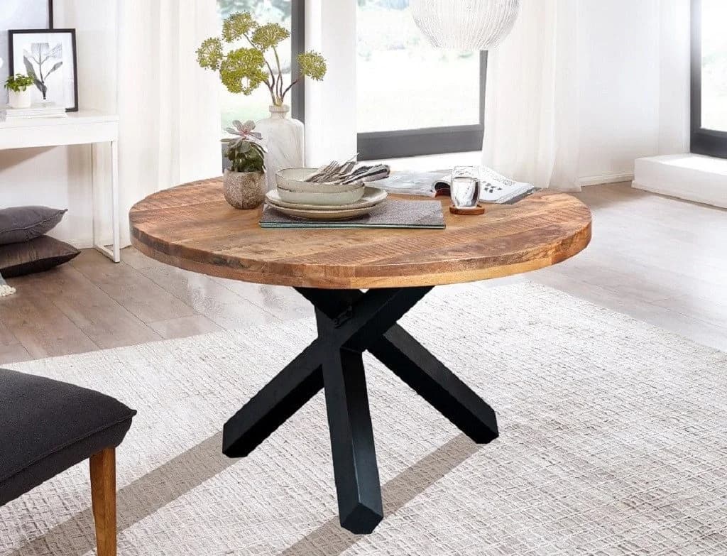 Main Möbel Esstisch rund Patna 110cm Akazie & Metall schwarz