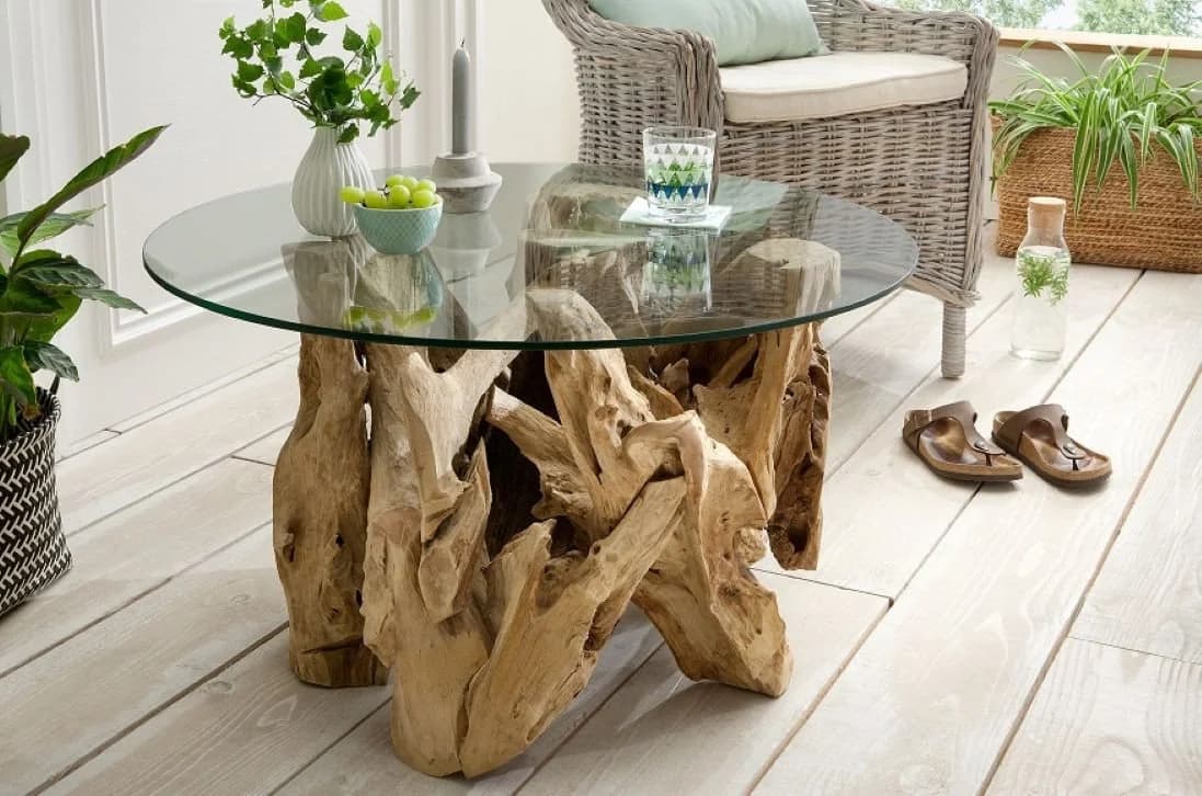 Main Möbel Couchtisch "Java" Glasplatte recyceltes Holz