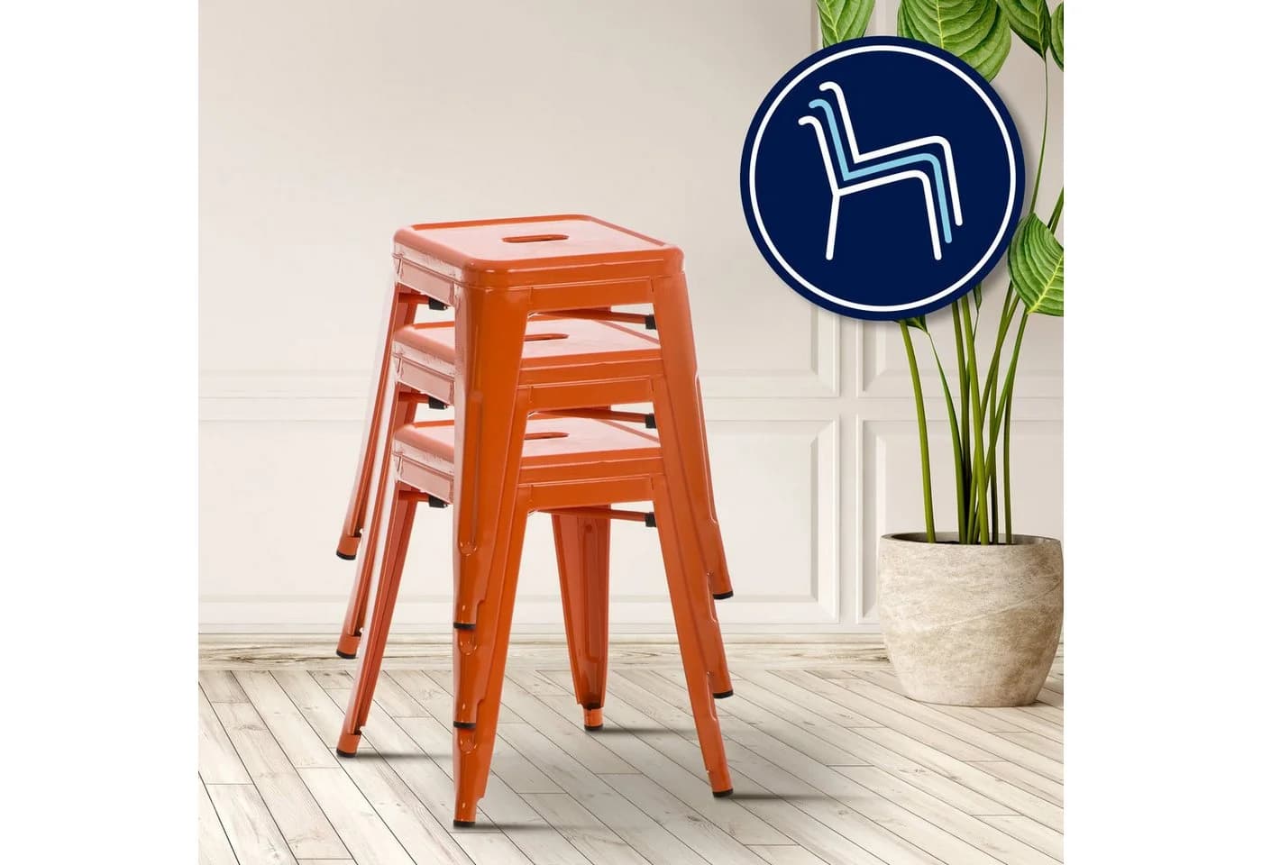 CLP Sitzhocker Armin Orange stapelbar Metall - Bild 4