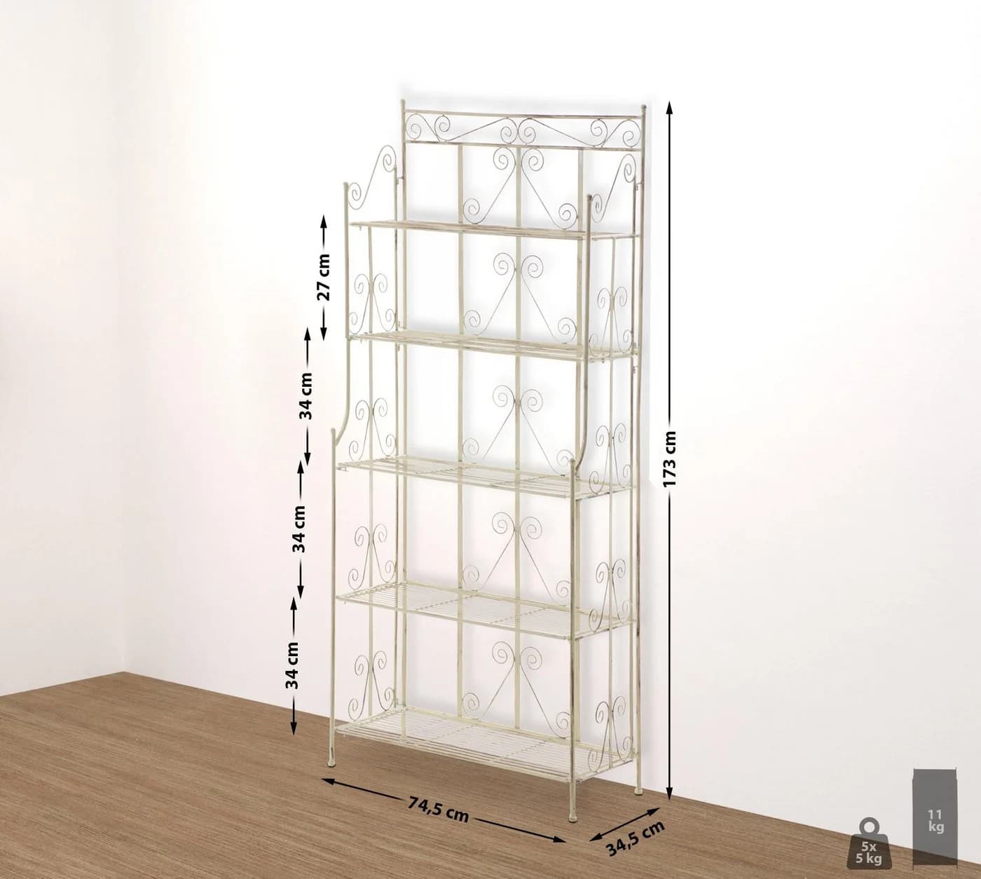 CLP Standregal Ciara Eisen Klappbar Beige Landhausstil