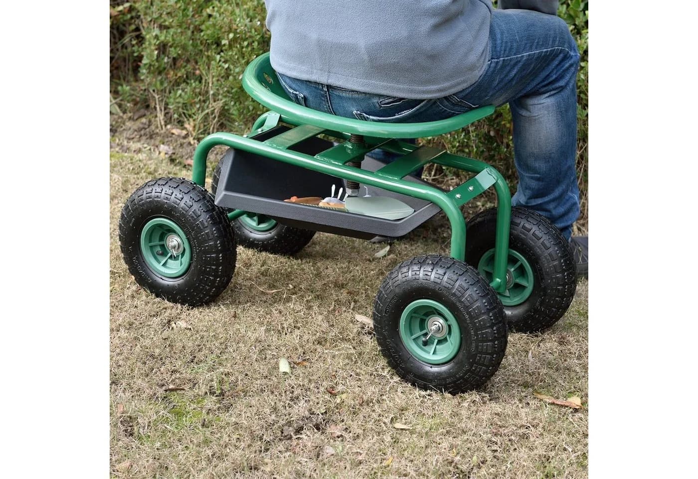 pro.tec Fahrbarer Gartensitz Grün Stahl