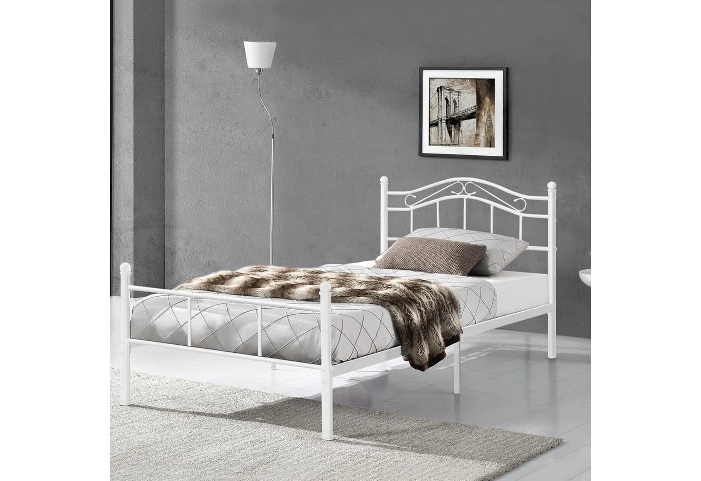 en.casa Metallbett »Florenz« Weiß mit dekorativem Kopfteil
