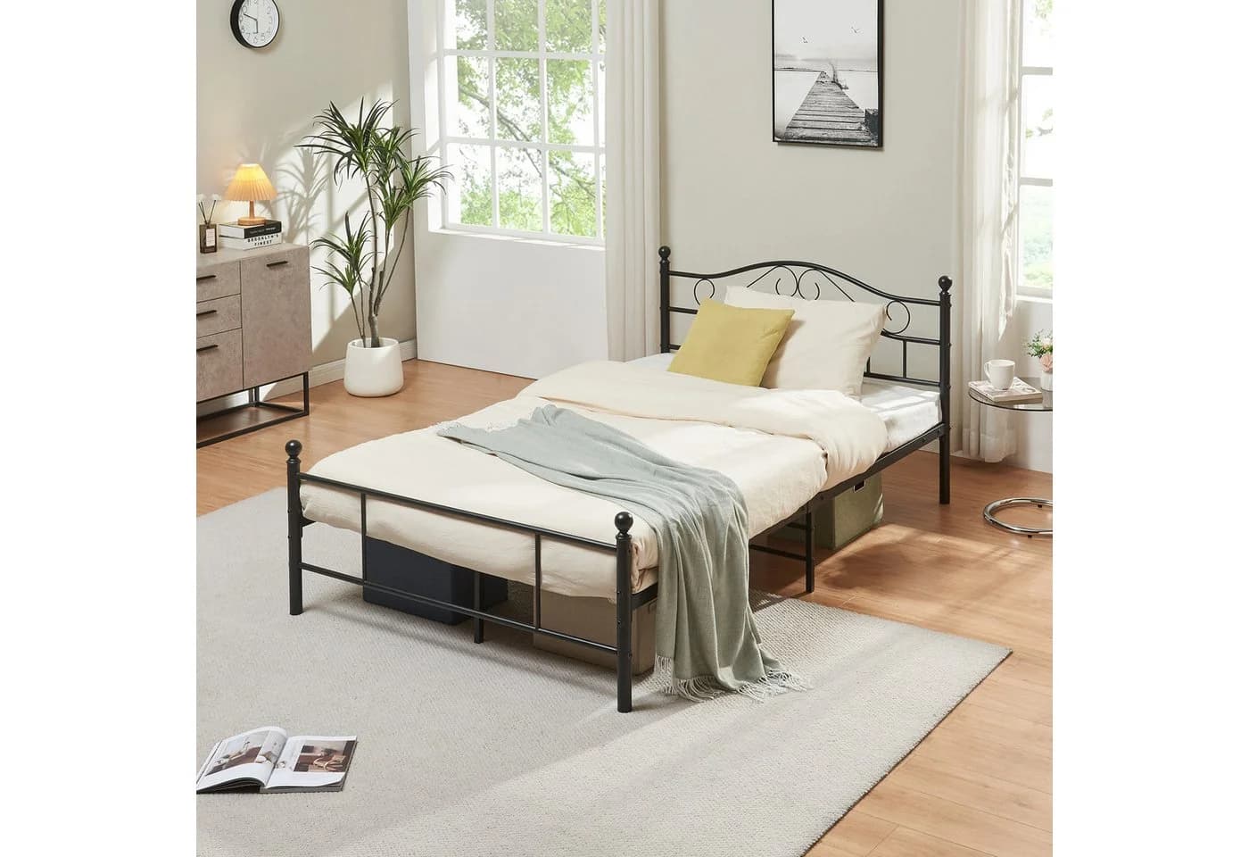 en.casa Metallbett »Florenz« Schwarz mit dekorativem Kopfteil - Bild 3