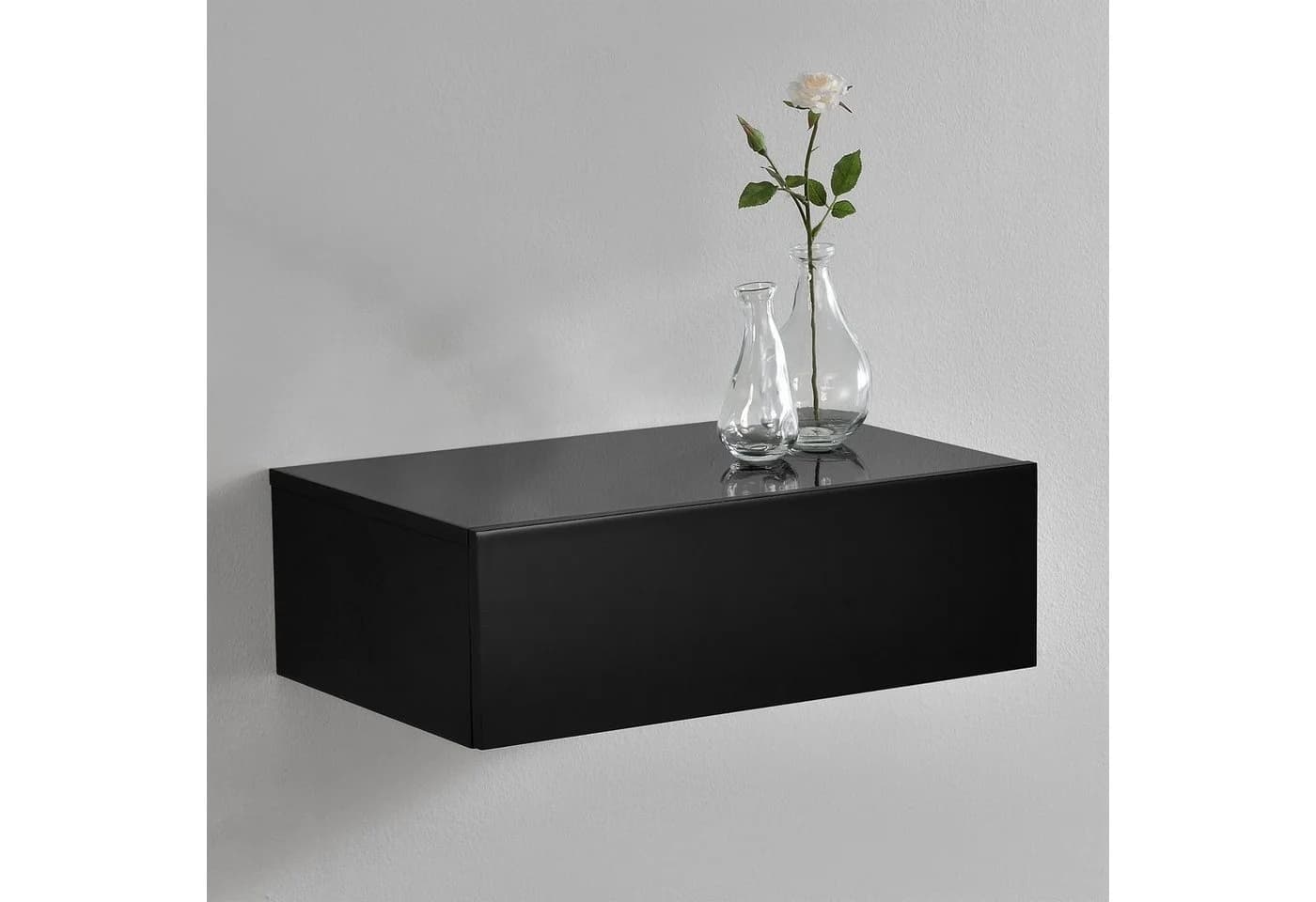 en.casa Nachtschrank Oslo Wandboard mit Schublade Schwarz Hochglanz