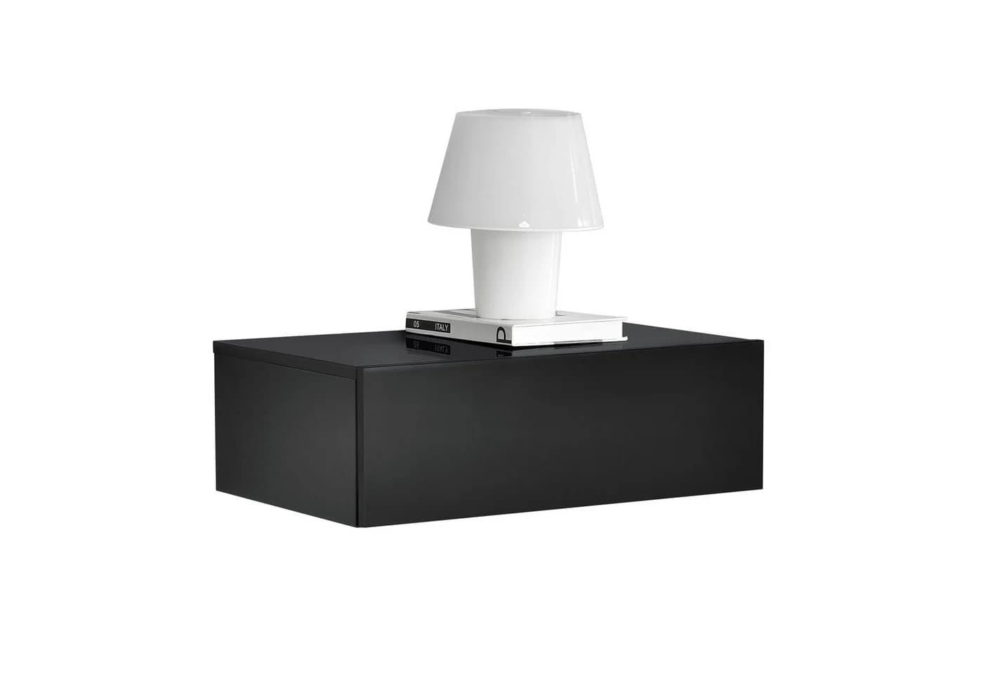 en.casa Nachtschrank Oslo Wandboard mit Schublade Schwarz Hochglanz - Bild 2