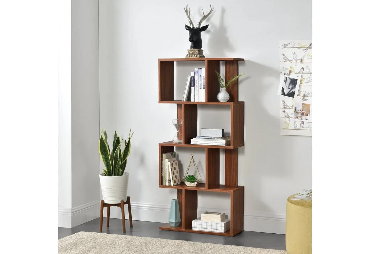 en.casa Bücherregal »Brattahlid« Medienregal Walnuss