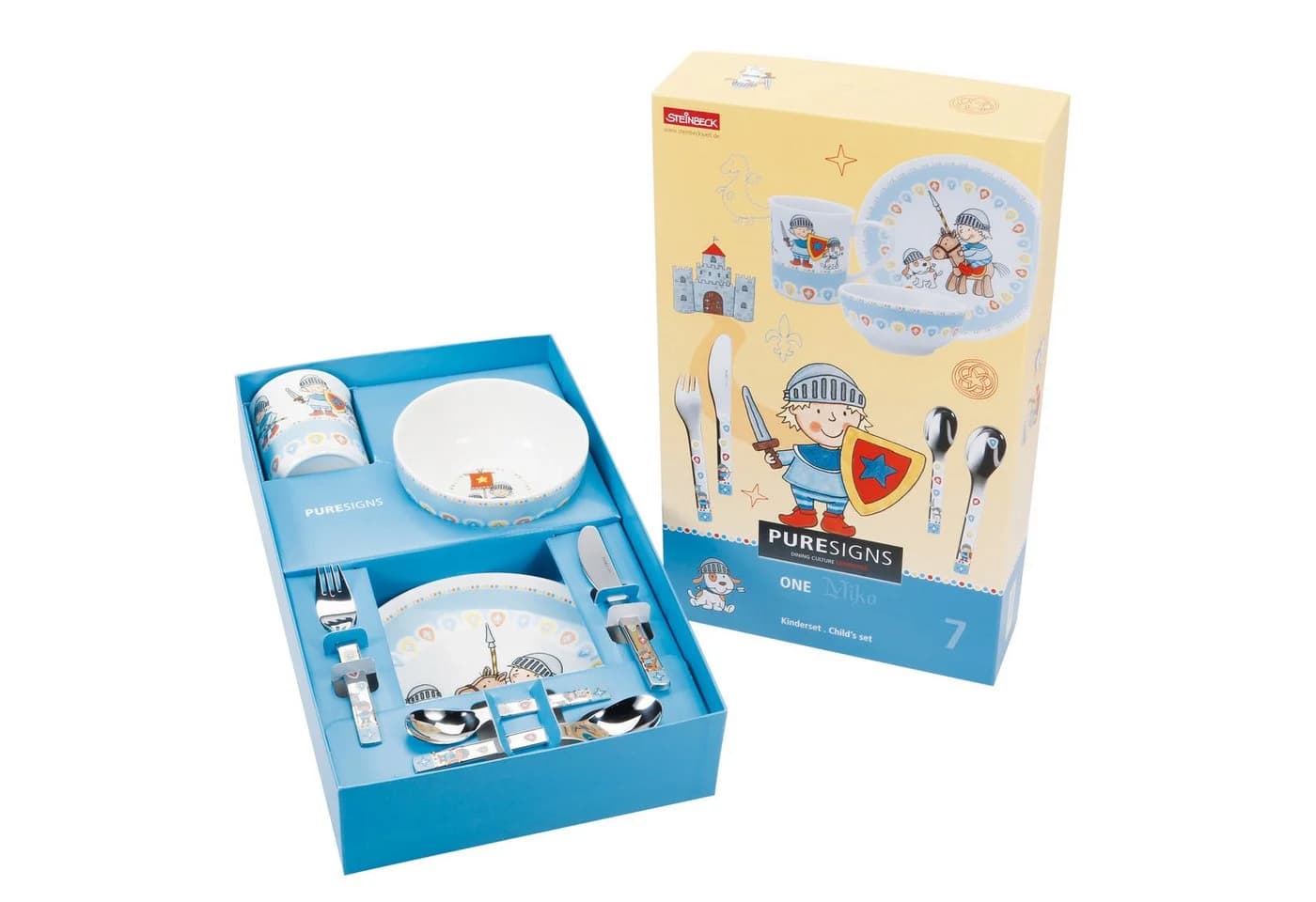 PURESIGNS Kindergeschirr-Set MIKO 7-tlg. Bunt Ritter Motiv
