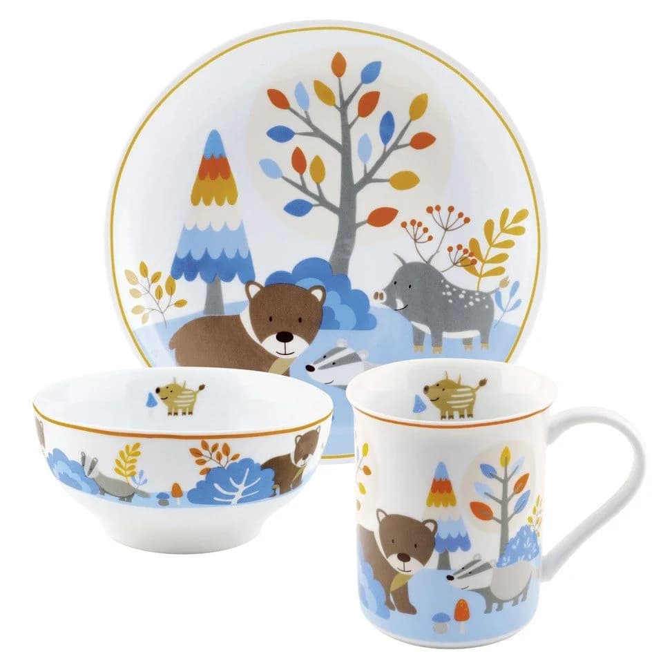 PURESIGNS Kindergeschirr-Set FRIENDS 7-tlg. Bunt Edelstahl & Porzellan