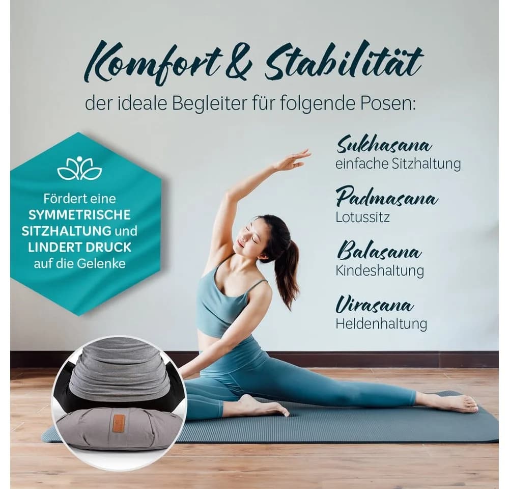 #DoYourYoga Yoga Bolster Zafu Halbmondkissen Grau - Bild 5