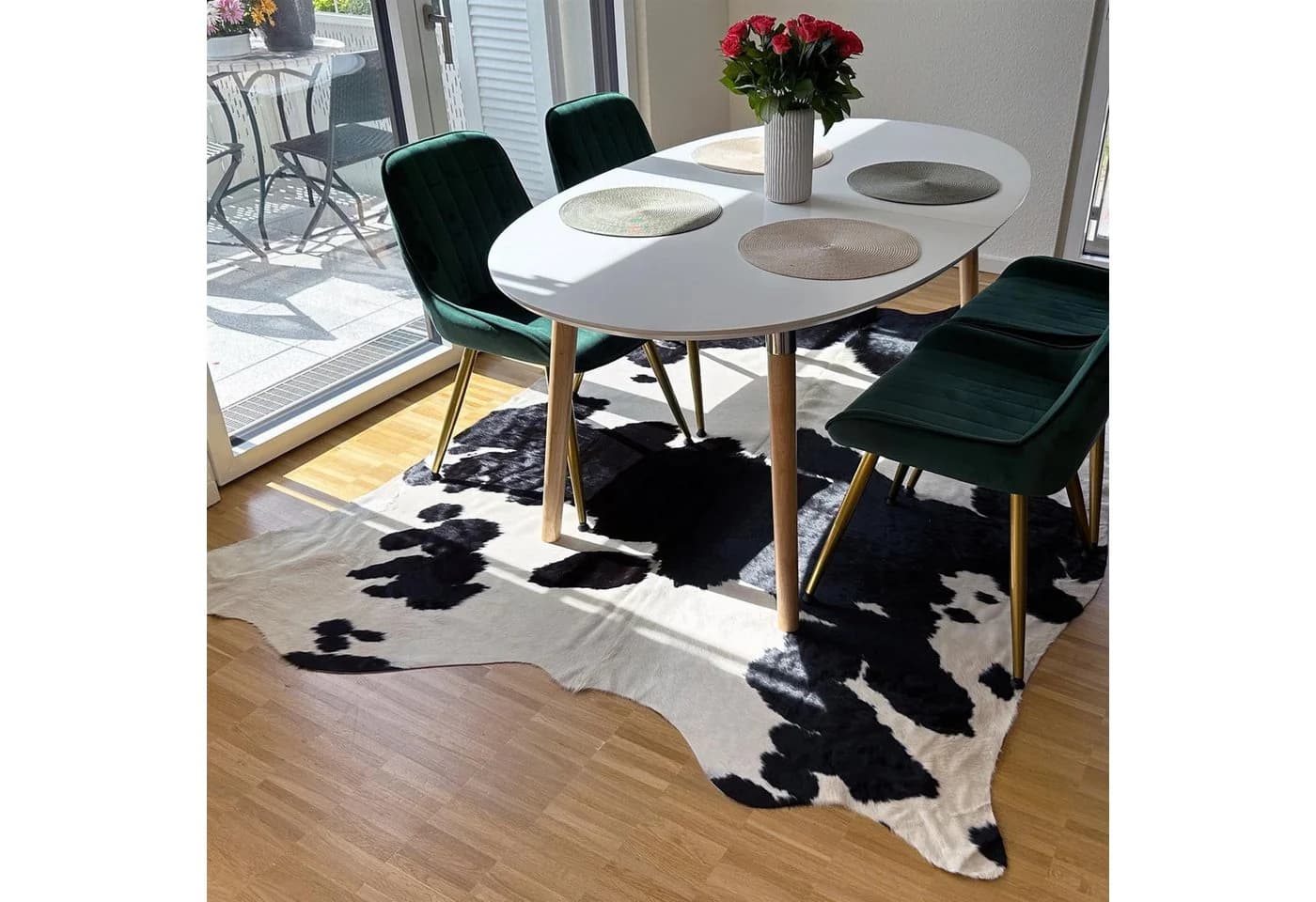 Livorio Fellteppich Schwarz-Weiß Premium Kuhfell Rinderfell