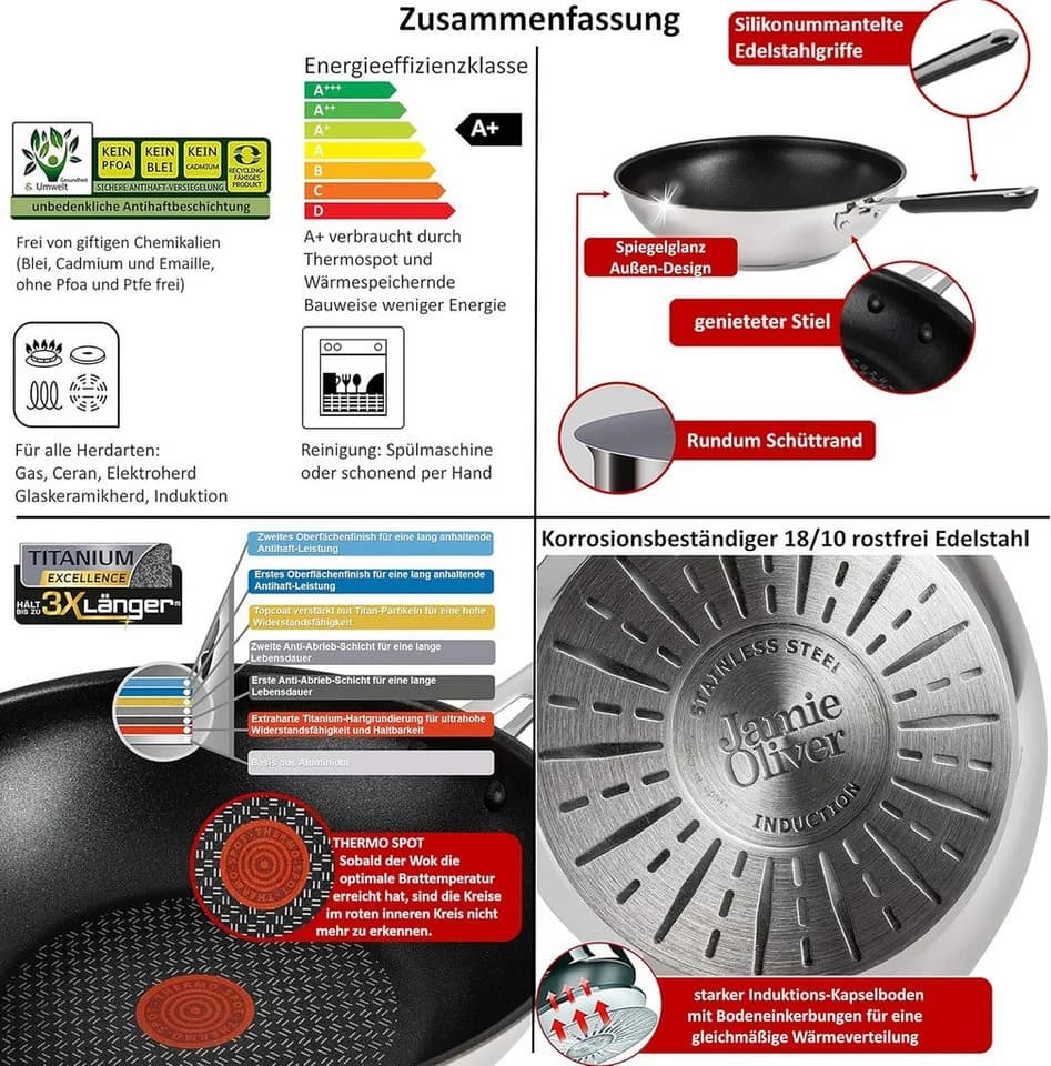 Tefal Wok Jamie Oliver E30 28cm Edelstahl Antihaft Induktion - Bild 5