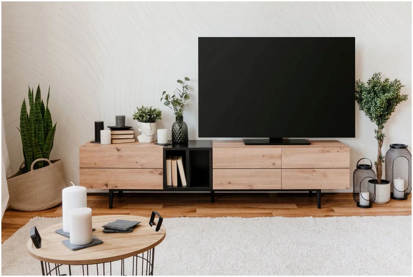 Finori TV-Board Artisan Oak Schwarz mit flexiblem Stauraum - Bild 5