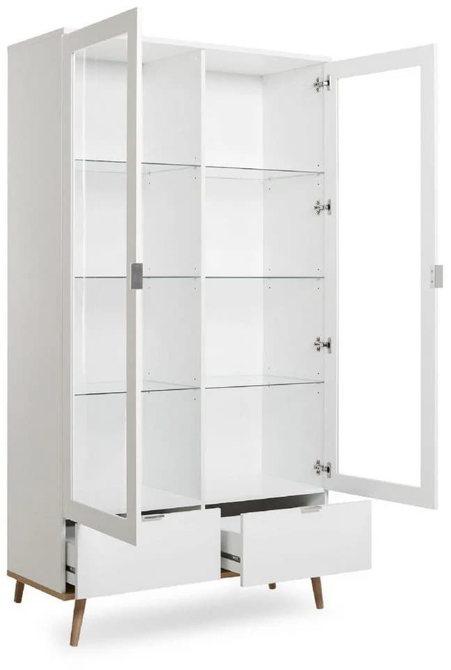 Finori Vitrine Weiß Sonoma Eiche Modern Glastüren Schubladen