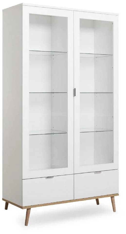 Finori Vitrine Weiß Sonoma Eiche Modern Glastüren Schubladen - Bild 2