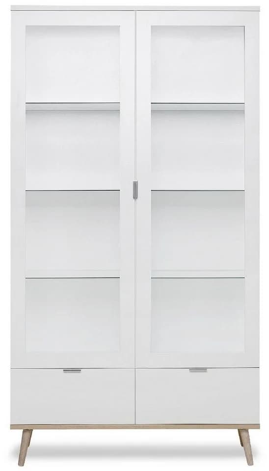 Finori Vitrine Weiß Sonoma Eiche Modern Glastüren Schubladen - Bild 3