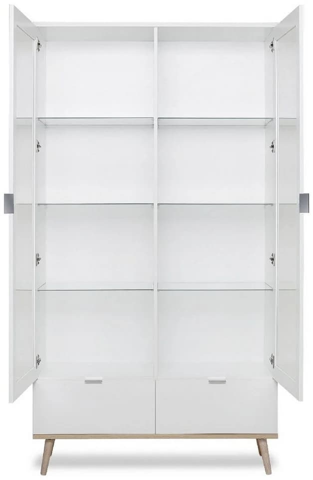 Finori Vitrine Weiß Sonoma Eiche Modern Glastüren Schubladen - Bild 4
