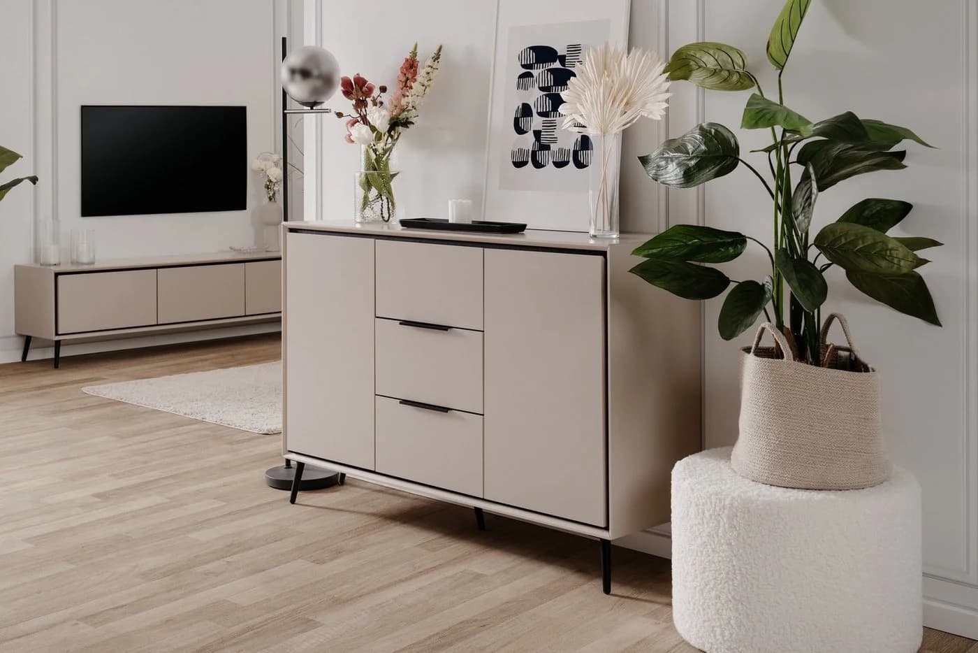 Livetastic Kommode Schwarz Sand Metall 4 Fächer 3 Schubladen - Bild 3