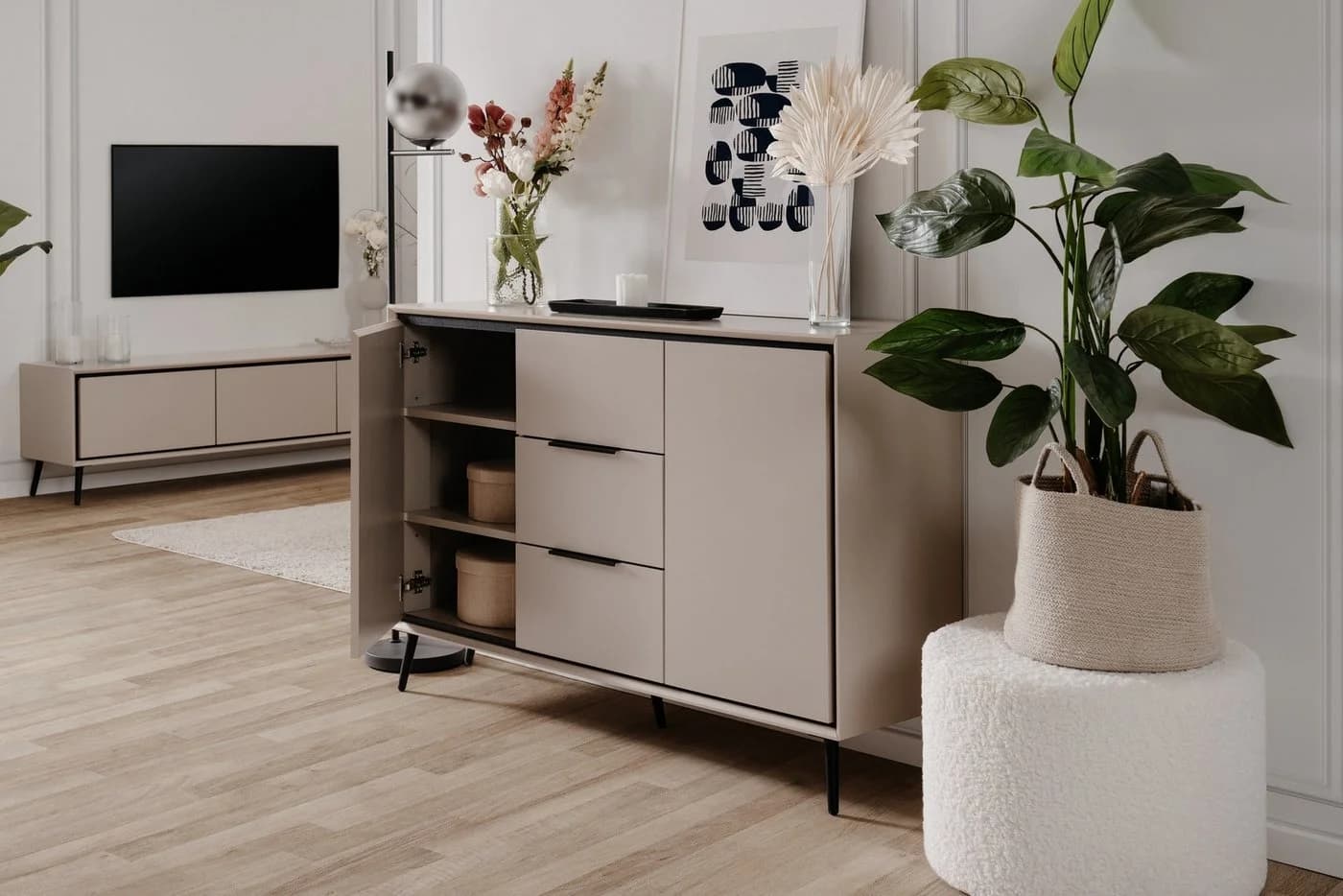 Livetastic Kommode Schwarz Sand Metall 4 Fächer 3 Schubladen - Bild 5