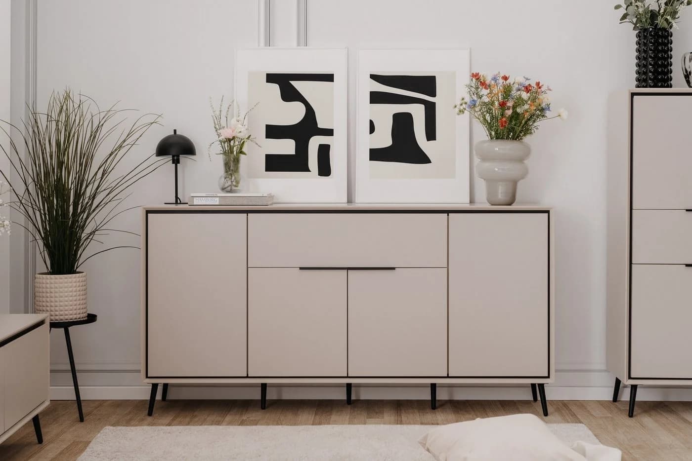 Livetastic Sideboard Sand Metall 6 Fächer 1 Schublade