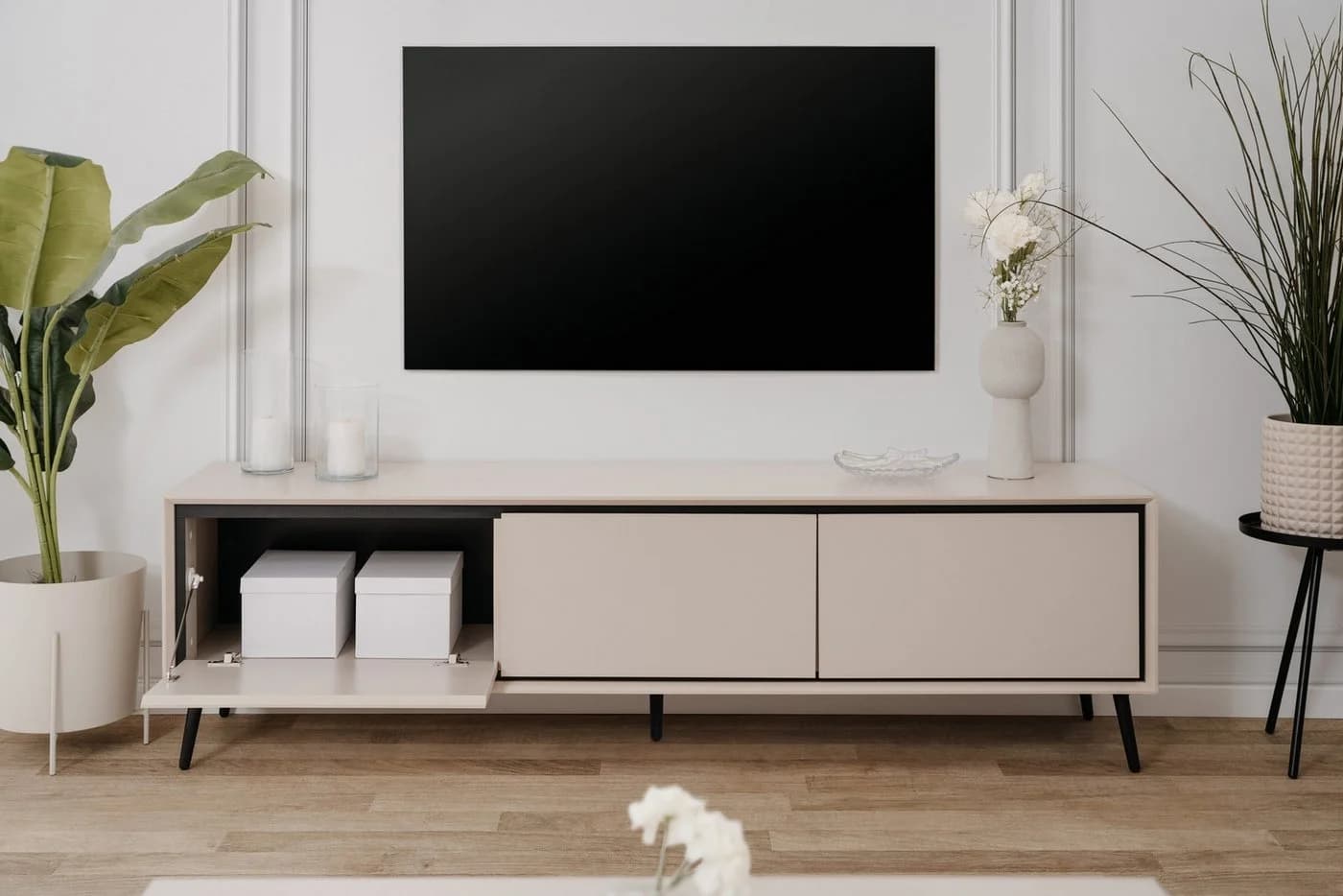Livetastic Lowboard 3 Klappen Sand Schwarz Modern - Bild 3
