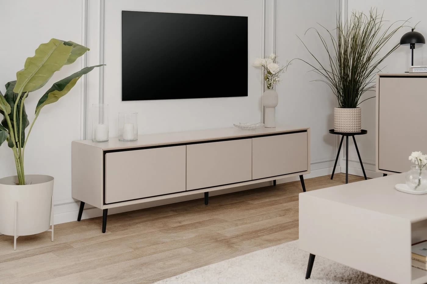 Livetastic Lowboard 3 Klappen Sand Schwarz Modern - Bild 4