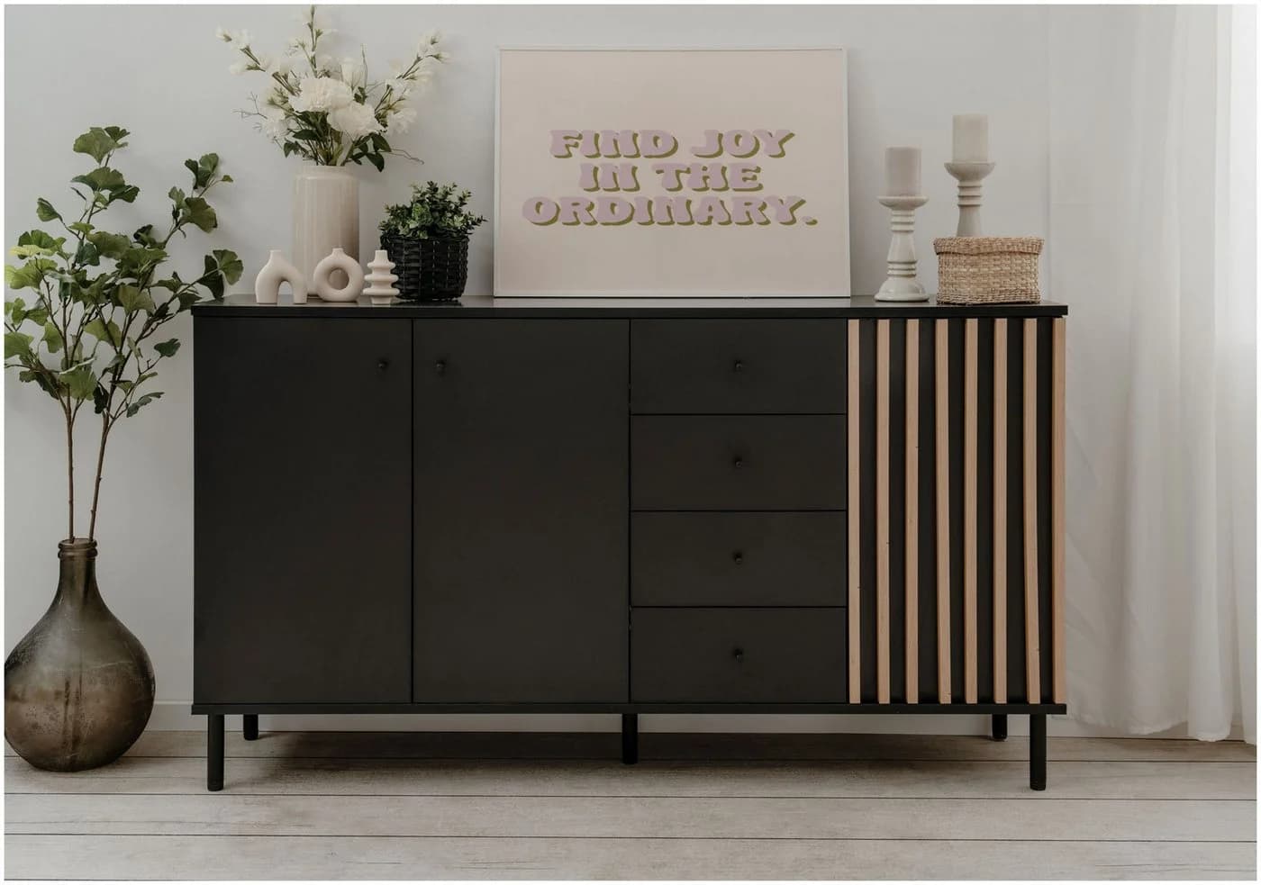 Livetastic Sideboard Schwarz Eiche Artisan 4 Schubladen 2 Fächer - Bild 3