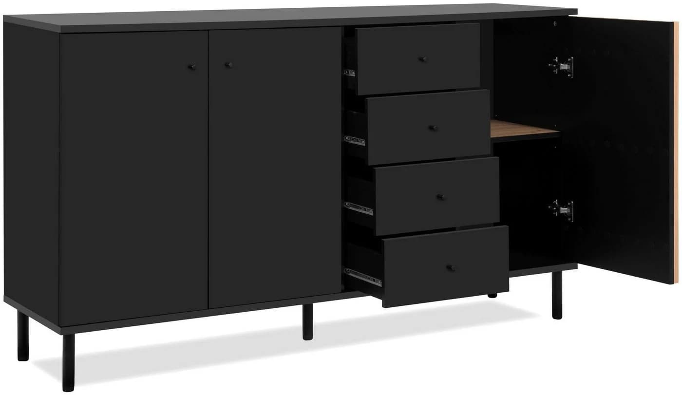 Livetastic Sideboard Schwarz Eiche Artisan 4 Schubladen 2 Fächer - Bild 4