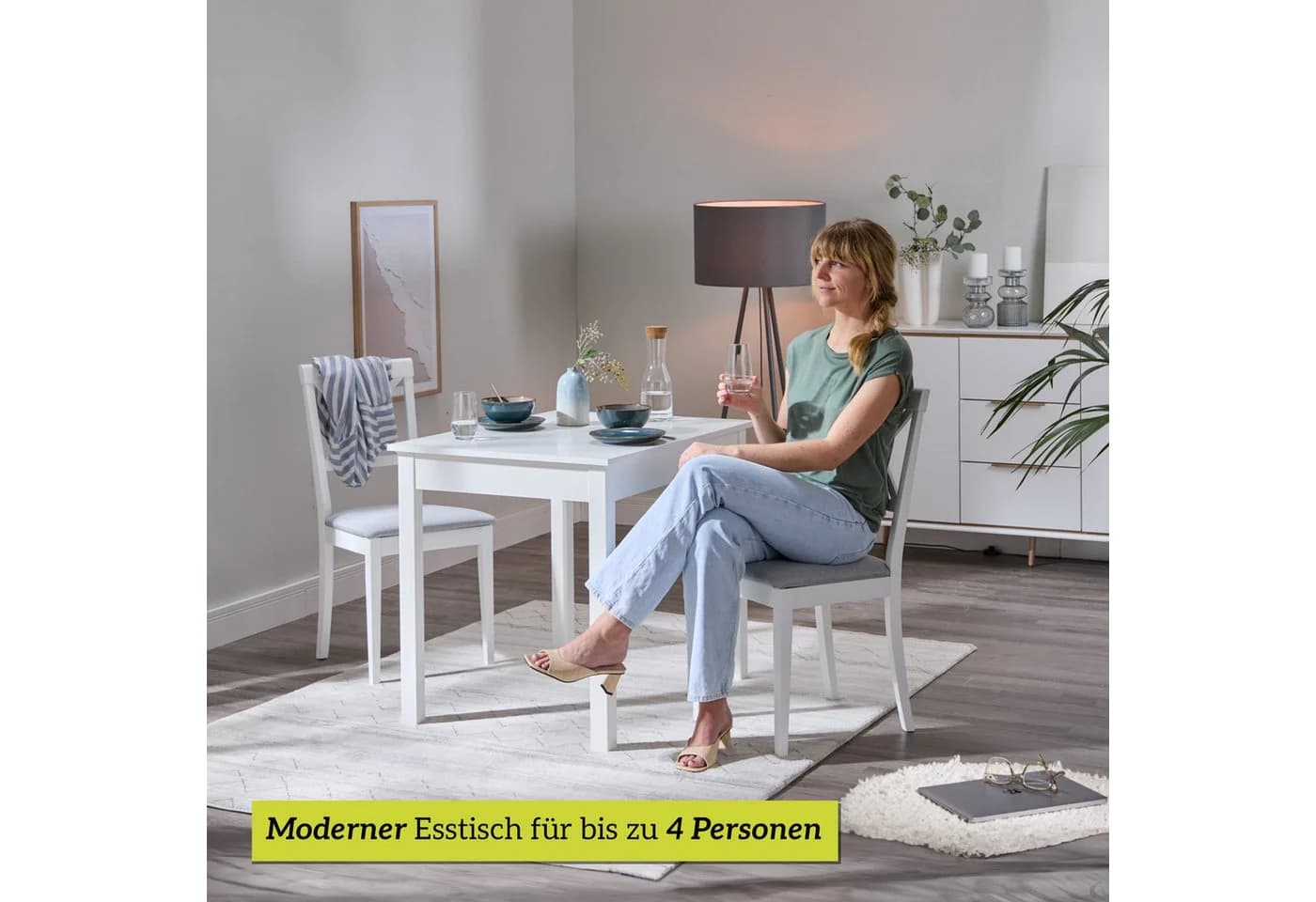 Smart Esstisch Rechteckig Weiß Scandi Look 4-Fußgestell - Bild 3